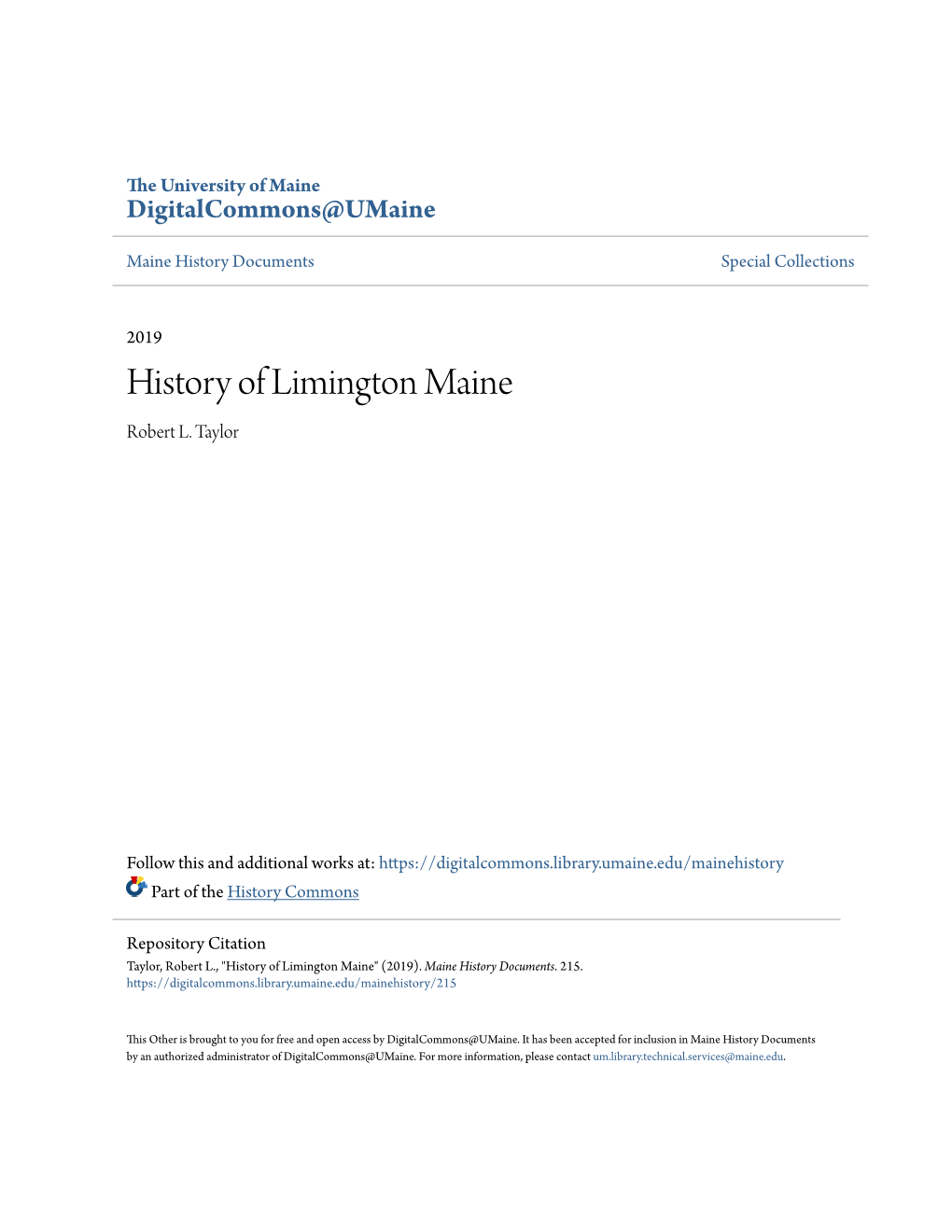 History of Limington Maine Robert L