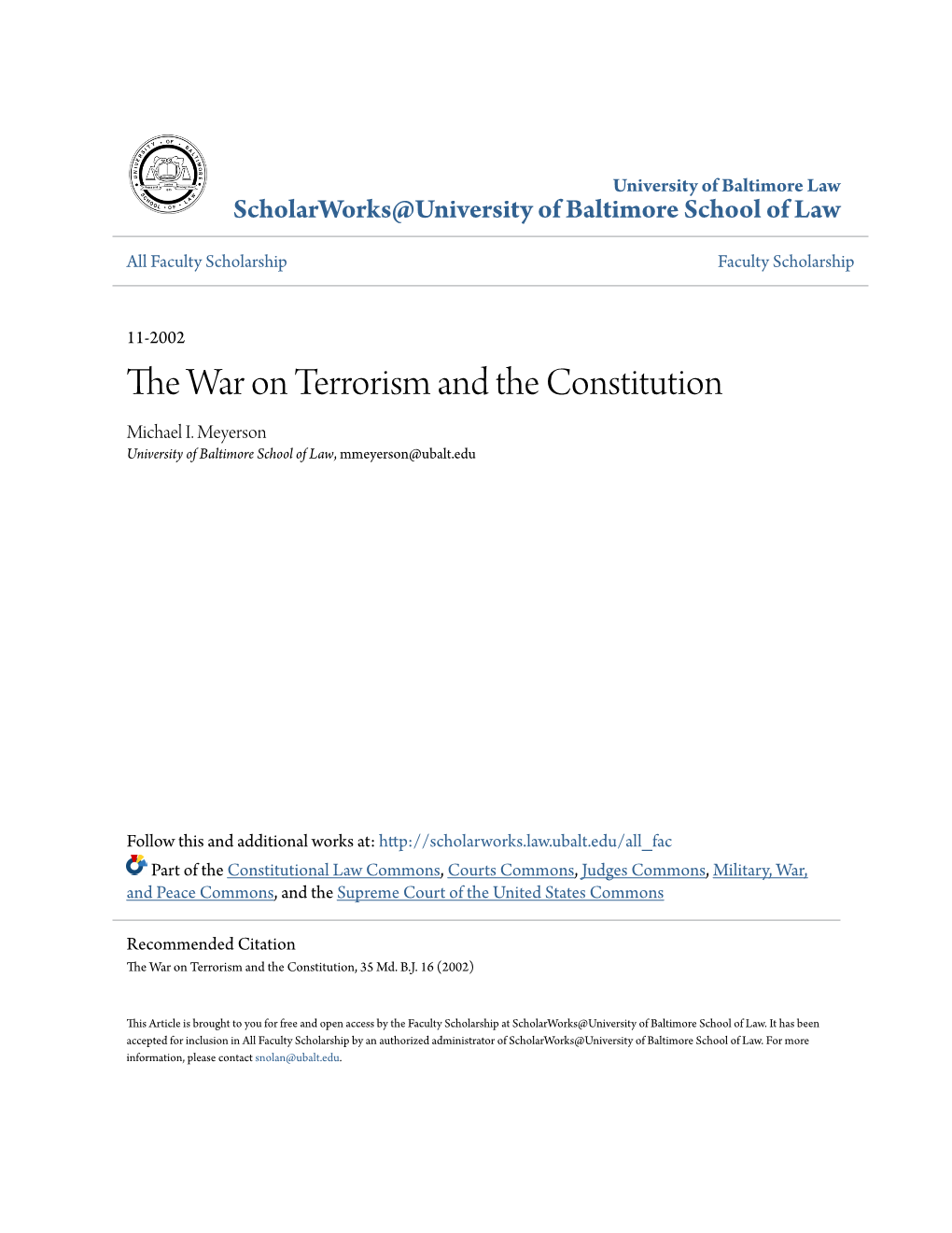 The War on Terrorism and the Constitution