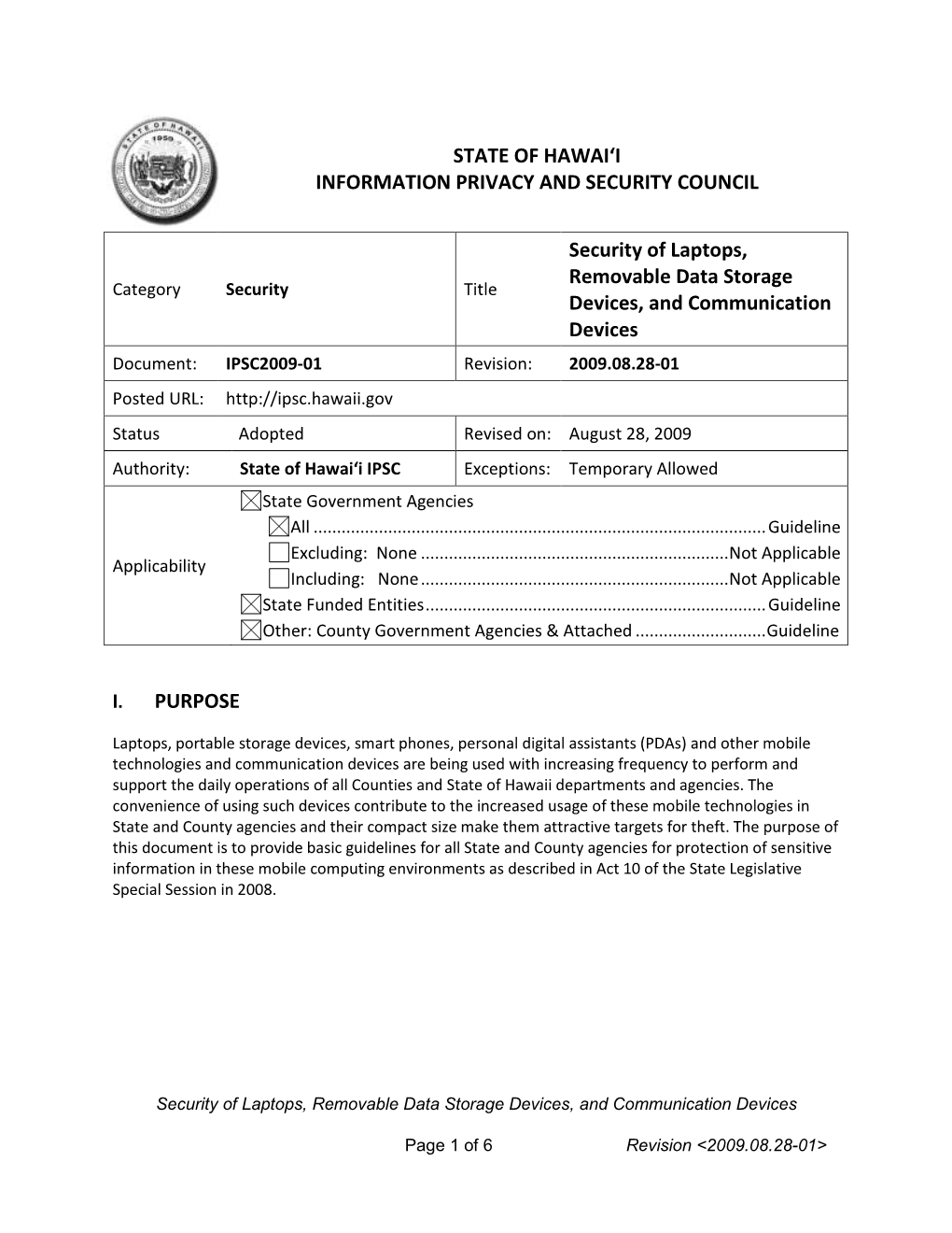 IPSC Guideline for Security of Laptops, Removable Data Storage Devices