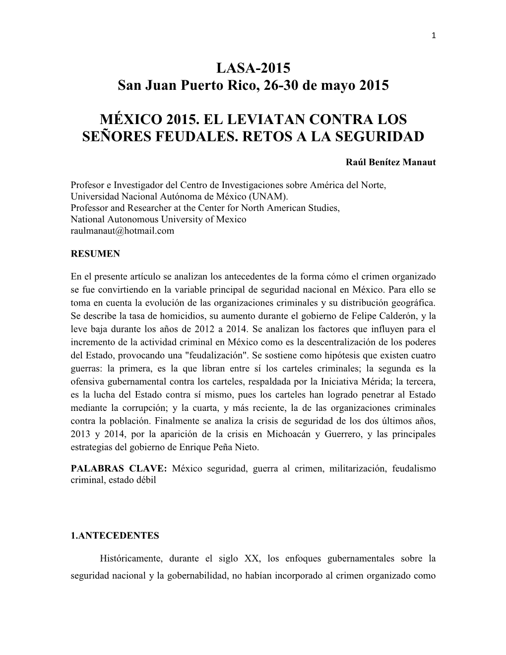 LASA-2015 San Juan Puerto Rico, 26-30 De Mayo 2015 MÉXICO 2015