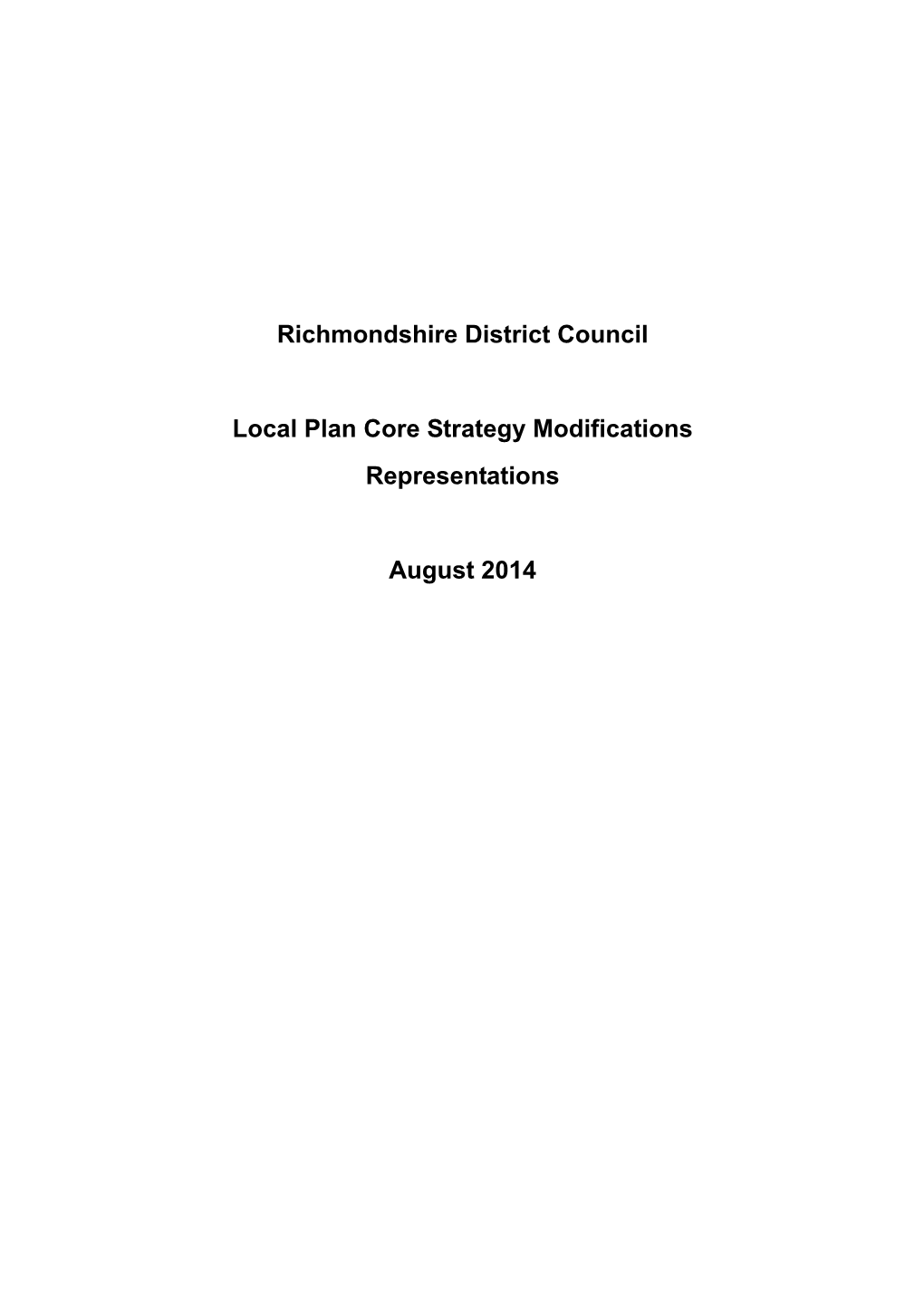 Richmondshire District Council Local Plan Core Strategy Modifications