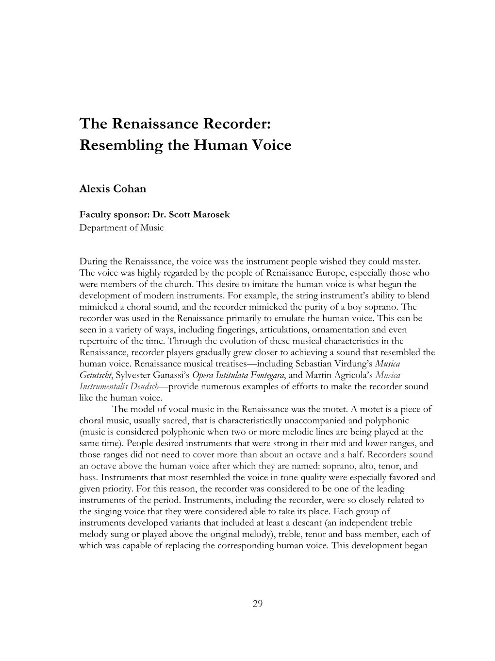 The Renaissance Recorder: Resembling the Human Voice