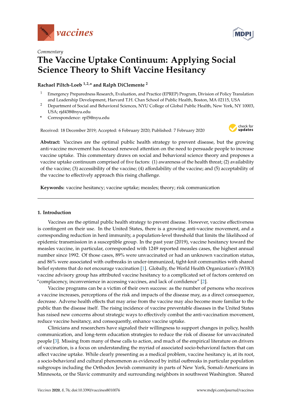 The Vaccine Uptake Continuum: Applying Social Science Theory to Shift Vaccine Hesitancy