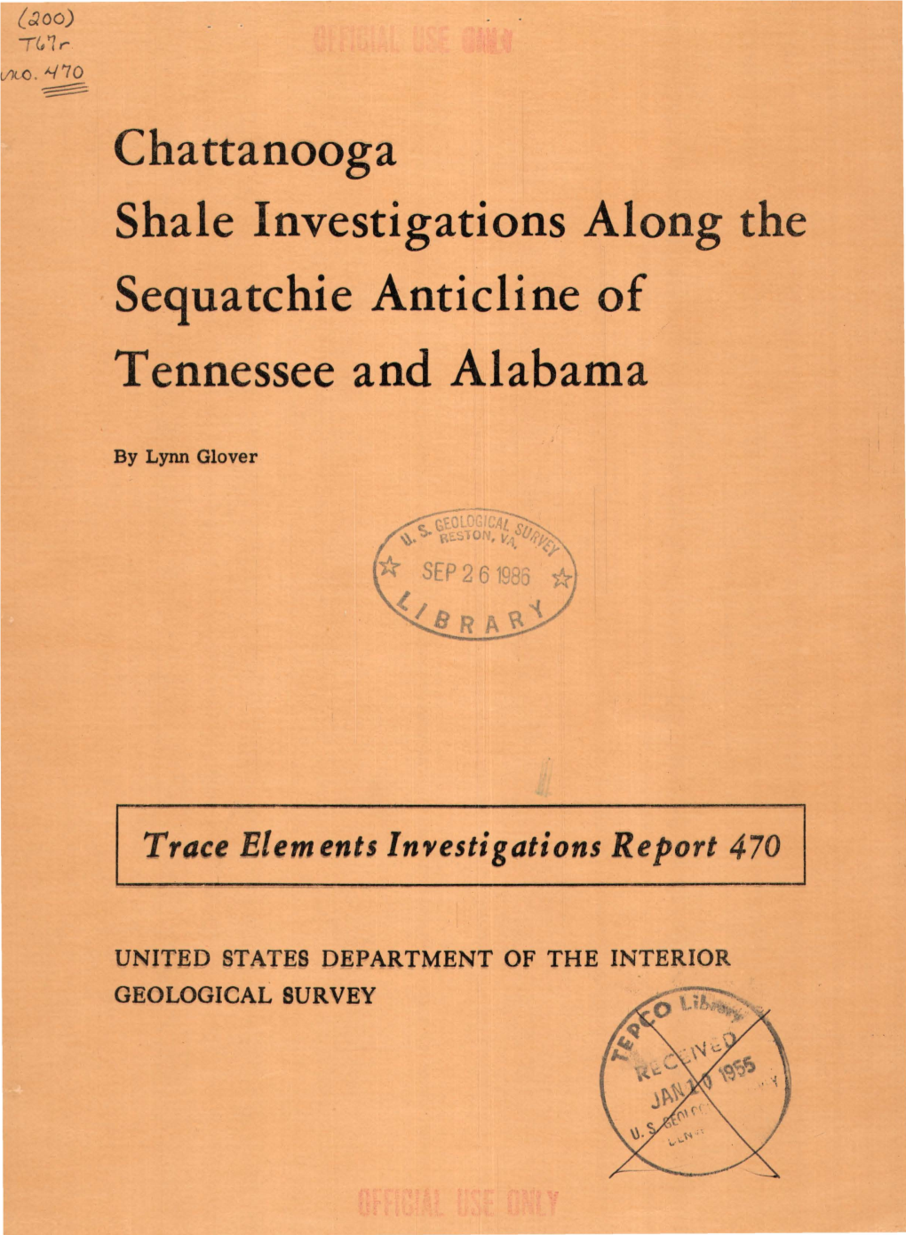 Chattanooga Shale Investigations Along the Sequatchie Anticline of Tennessee and Alabama