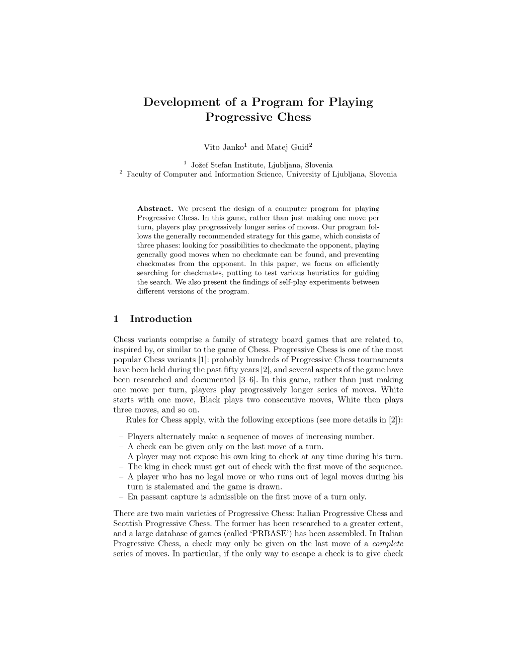 Development of a Program for Playing Progressive Chess