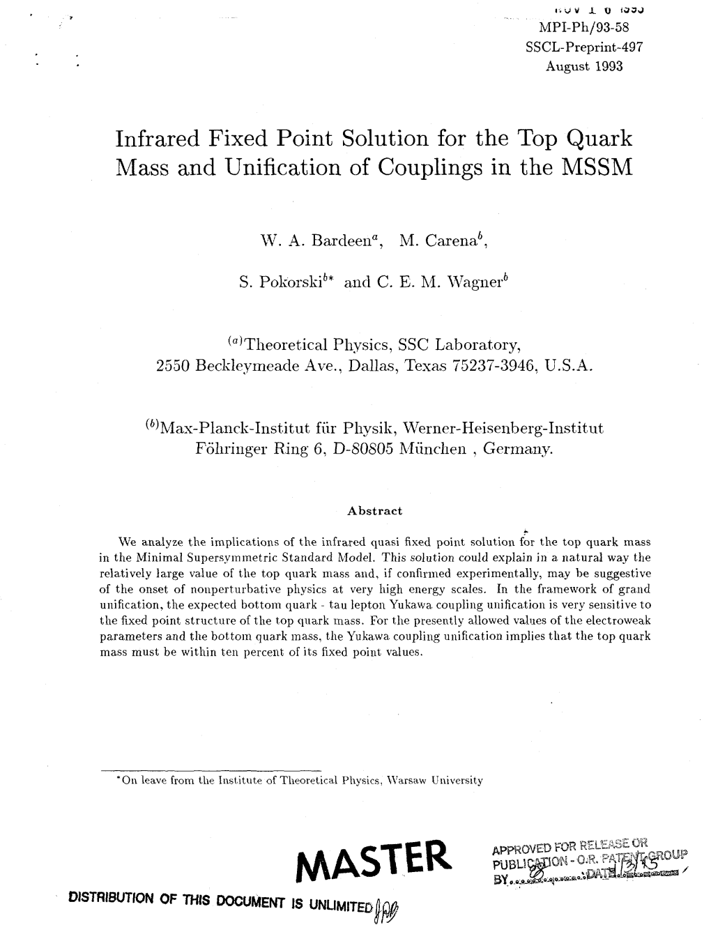 Infrared Fixed Point Solution for the Top Quark Mass and Unification of Couplings in the MSSM