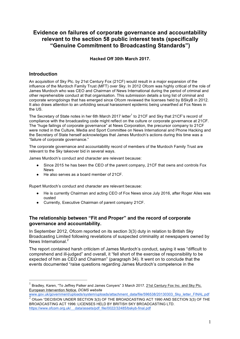 Failures of Corporate Governance and Accountability Relevant to the Section 58 Public Interest Tests (Specifically “Genuine Commitment to Broadcasting Standards”)