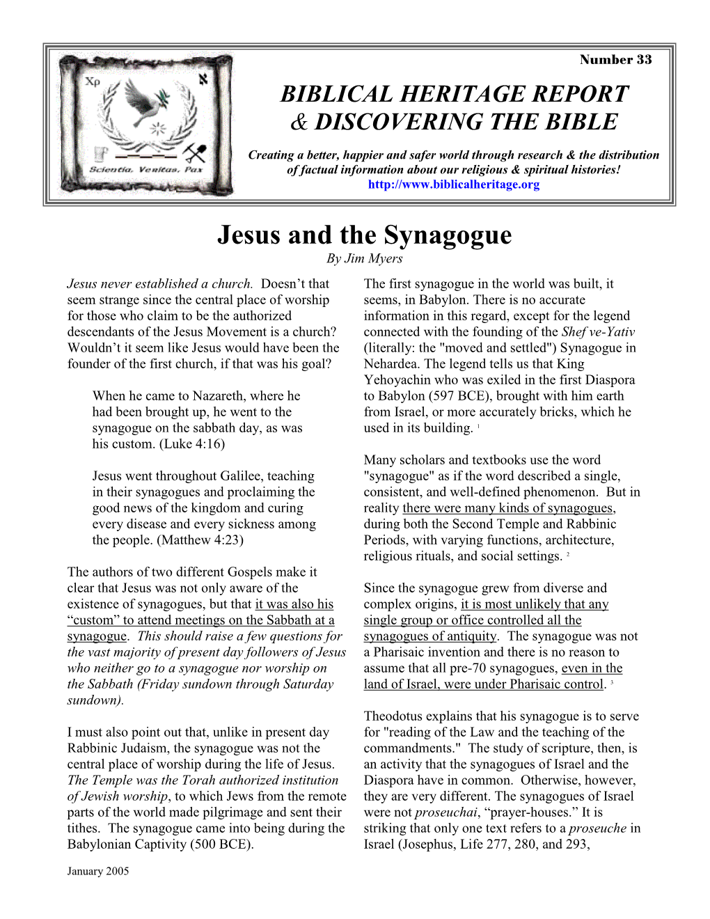 Jesus and the Synagogue by Jim Myers Jesus Never Established a Church