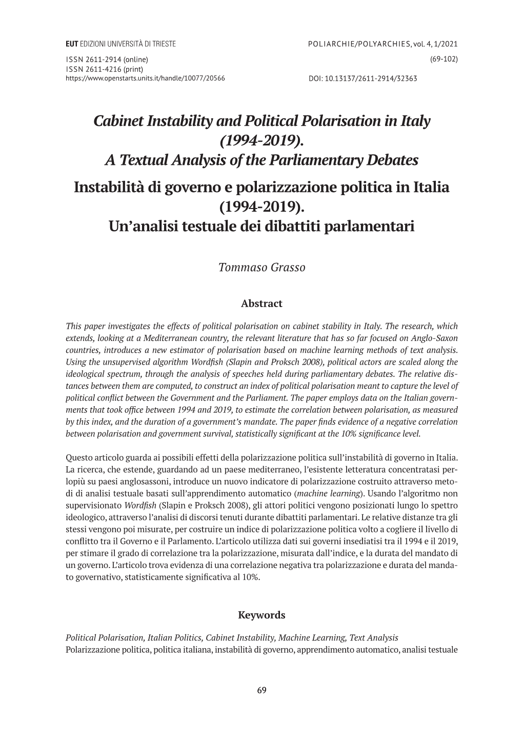 Cabinet Instability and Political Polarisation in Italy (1994‑2019)