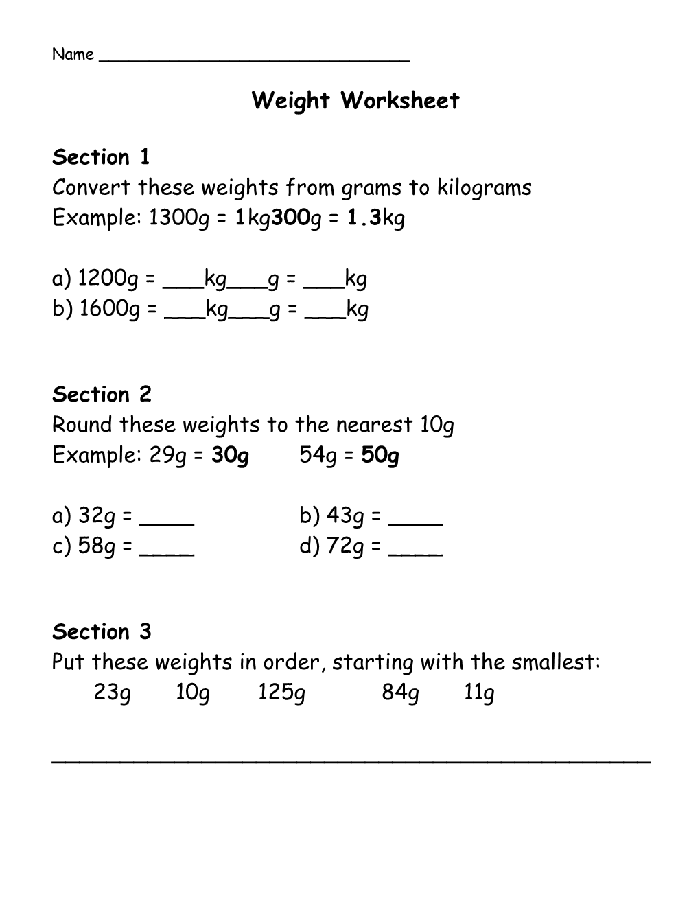 Convert These Weights from Grams to Kilograms