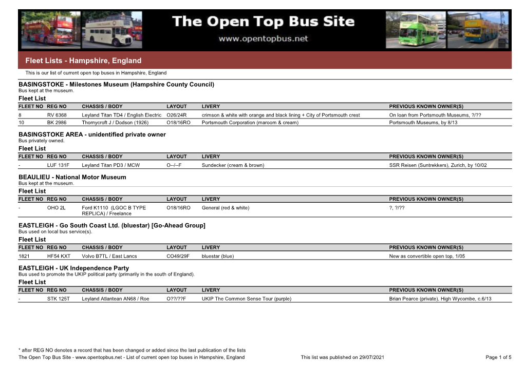 Fleet Lists - Hampshire, England