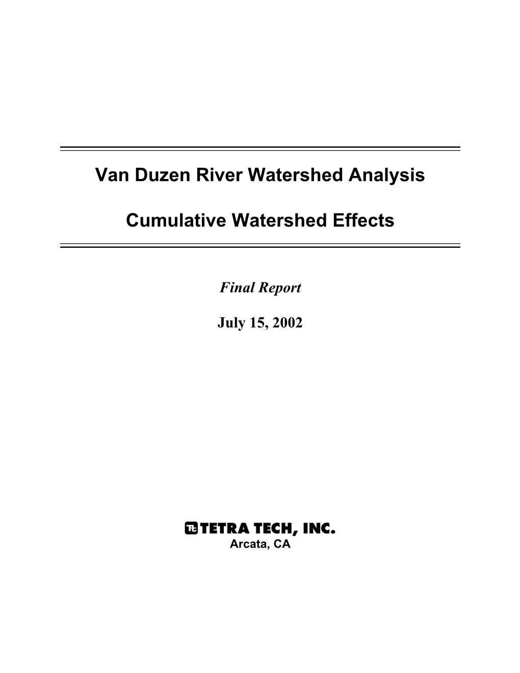 Van Duzen River Cumulative Effects