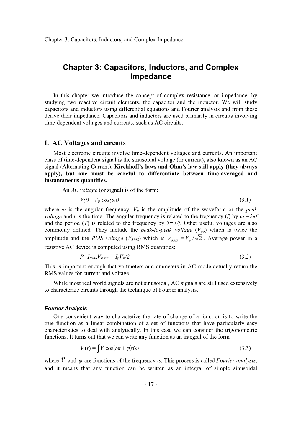 Chapter 3: Capacitors, Inductors, and Complex Impedance