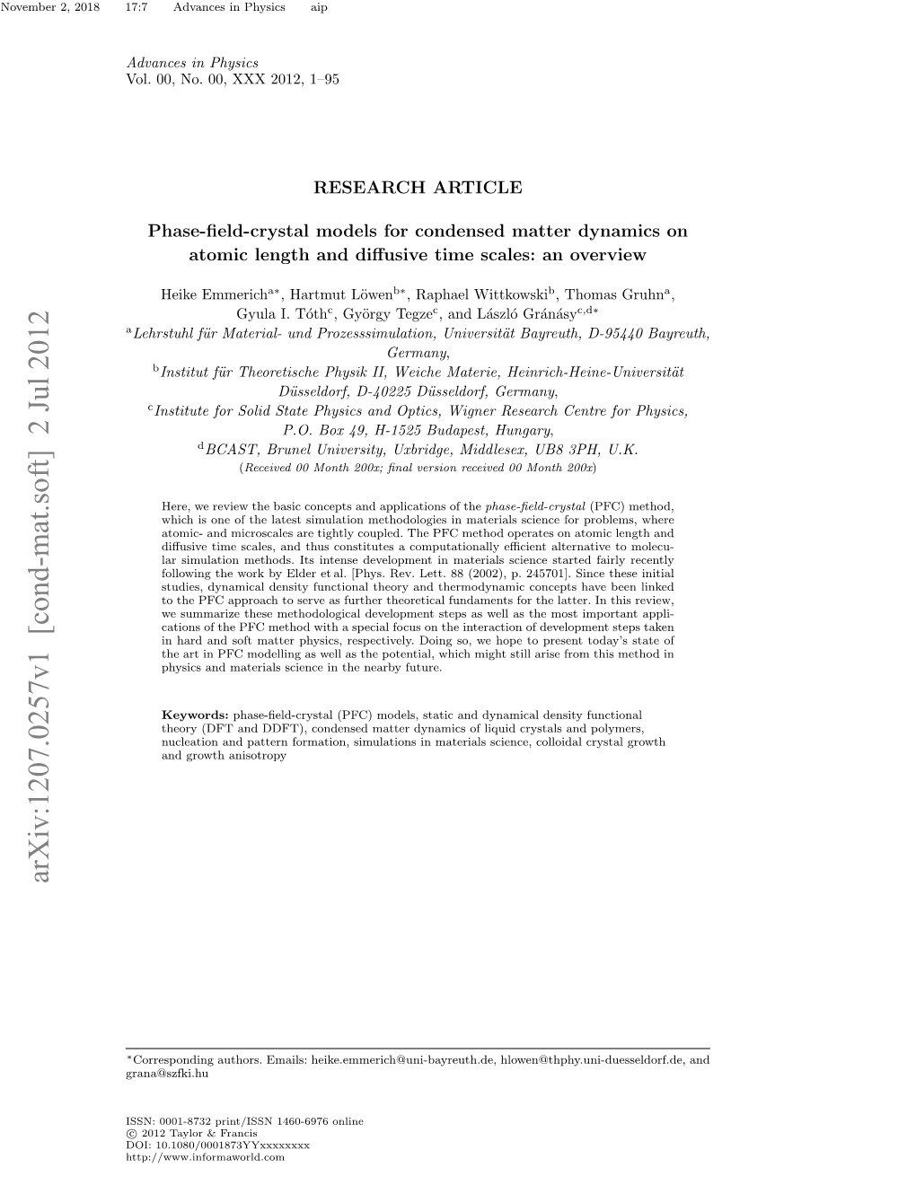 Arxiv:1207.0257V1 [Cond-Mat.Soft] 2 Jul 2012