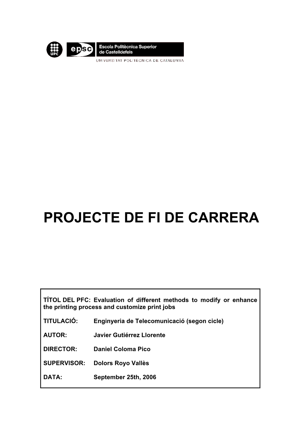 Projecte De Fi De Carrera