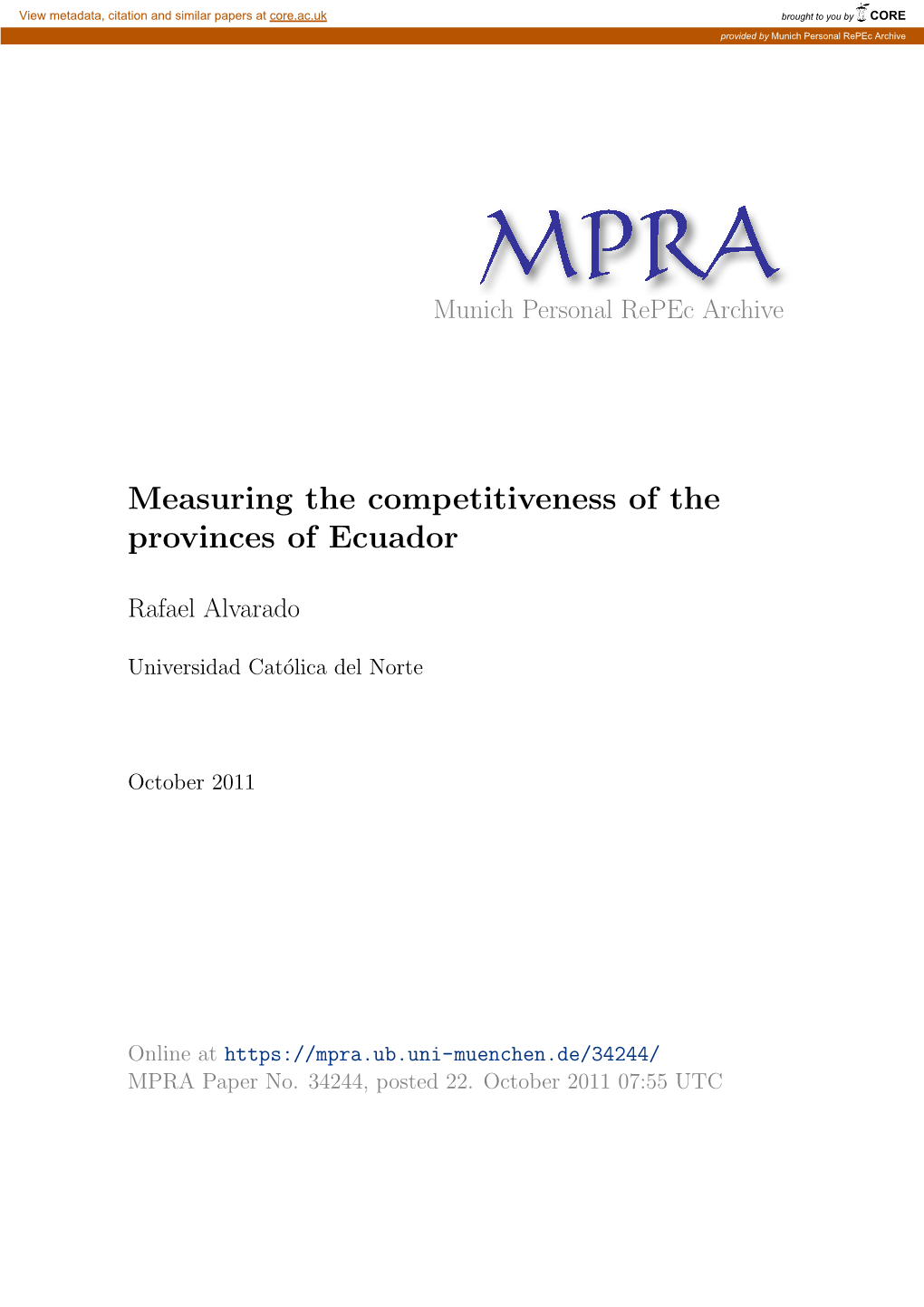 Measuring the Competitiveness of the Provinces of Ecuador