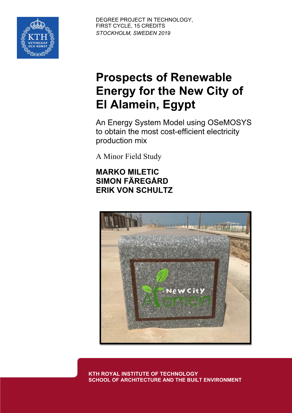 Prospects of Renewable Energy for the New City of El Alamein, Egypt
