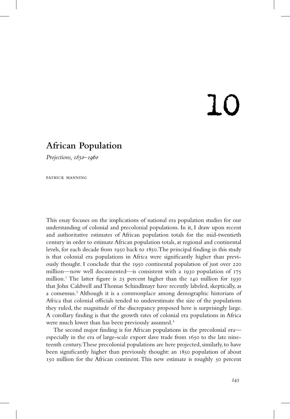 African Population Projections, 1850–1960 Patrick Manning