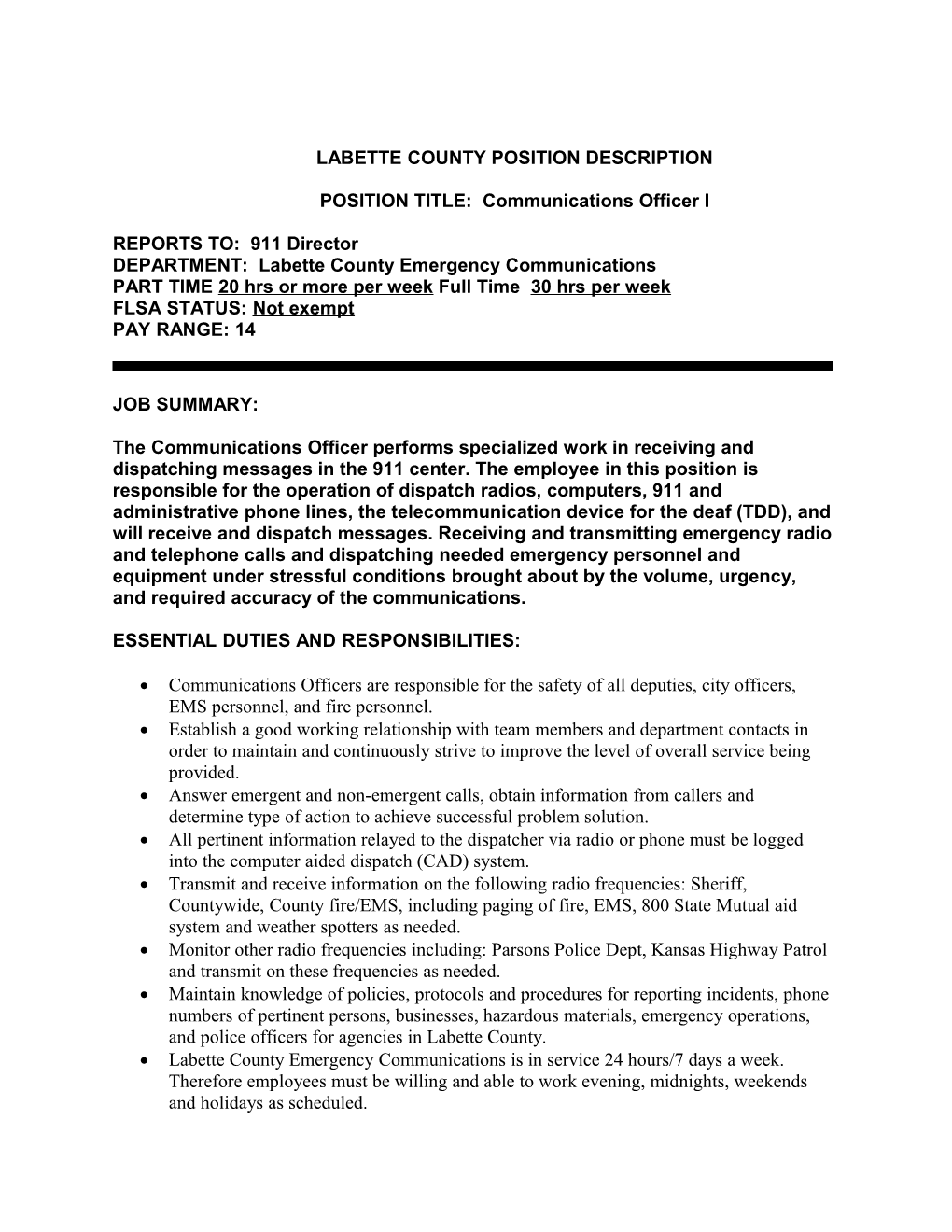 Labette County Position Description