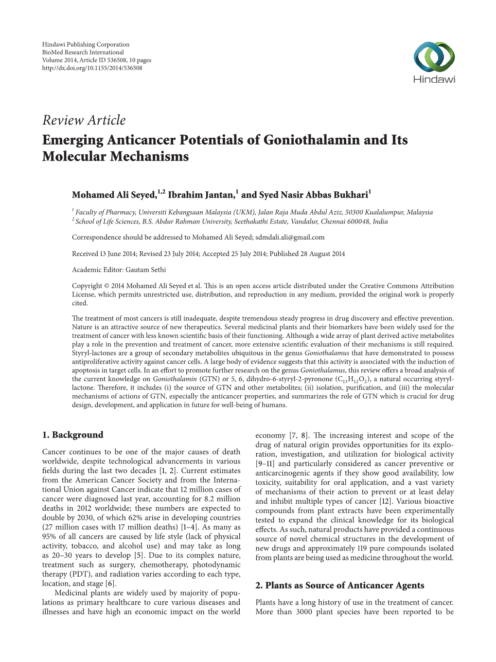 Emerging Anticancer Potentials of Goniothalamin and Its Molecular Mechanisms