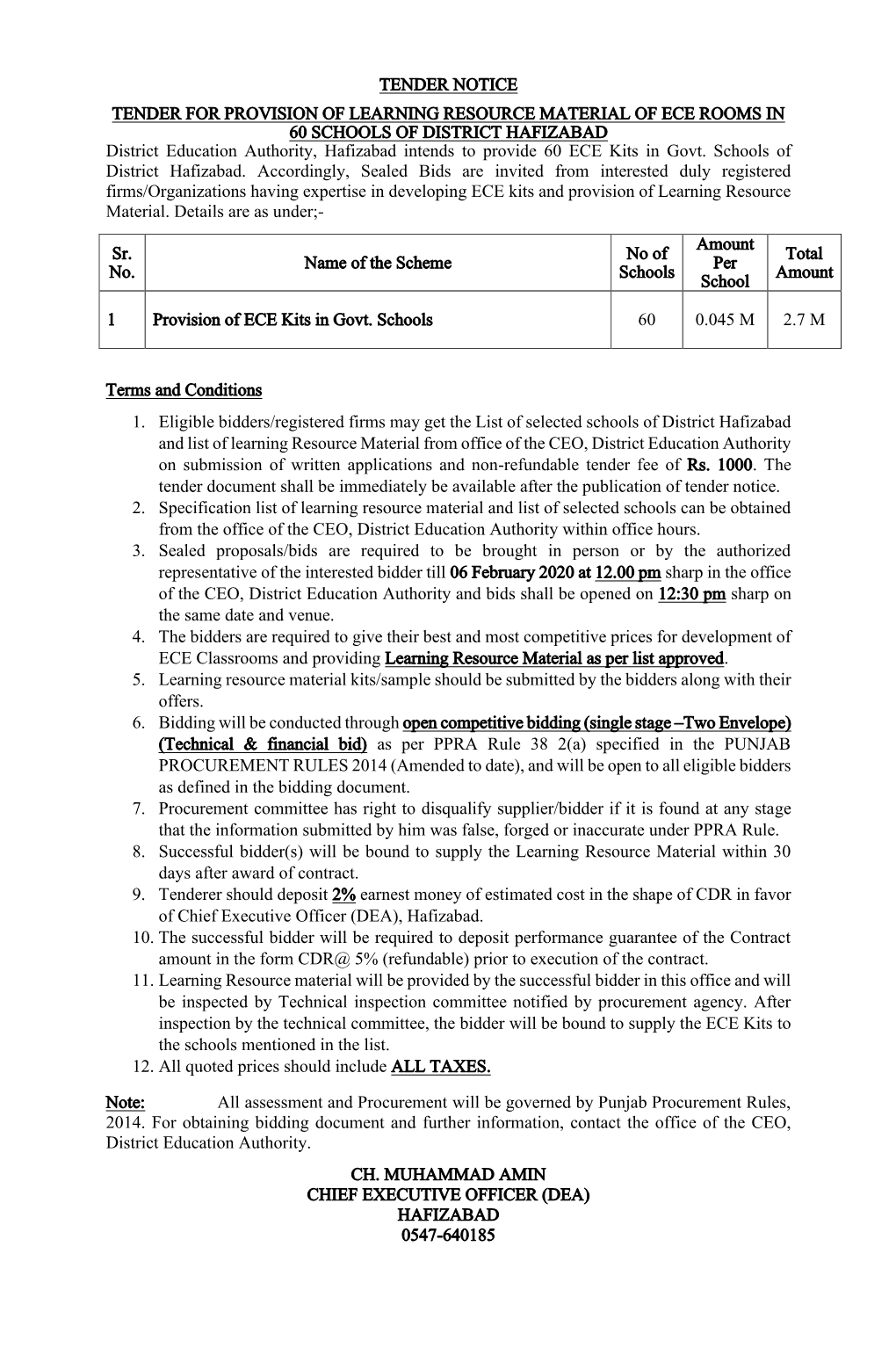 Tender Notice Tender for Provision of Learning