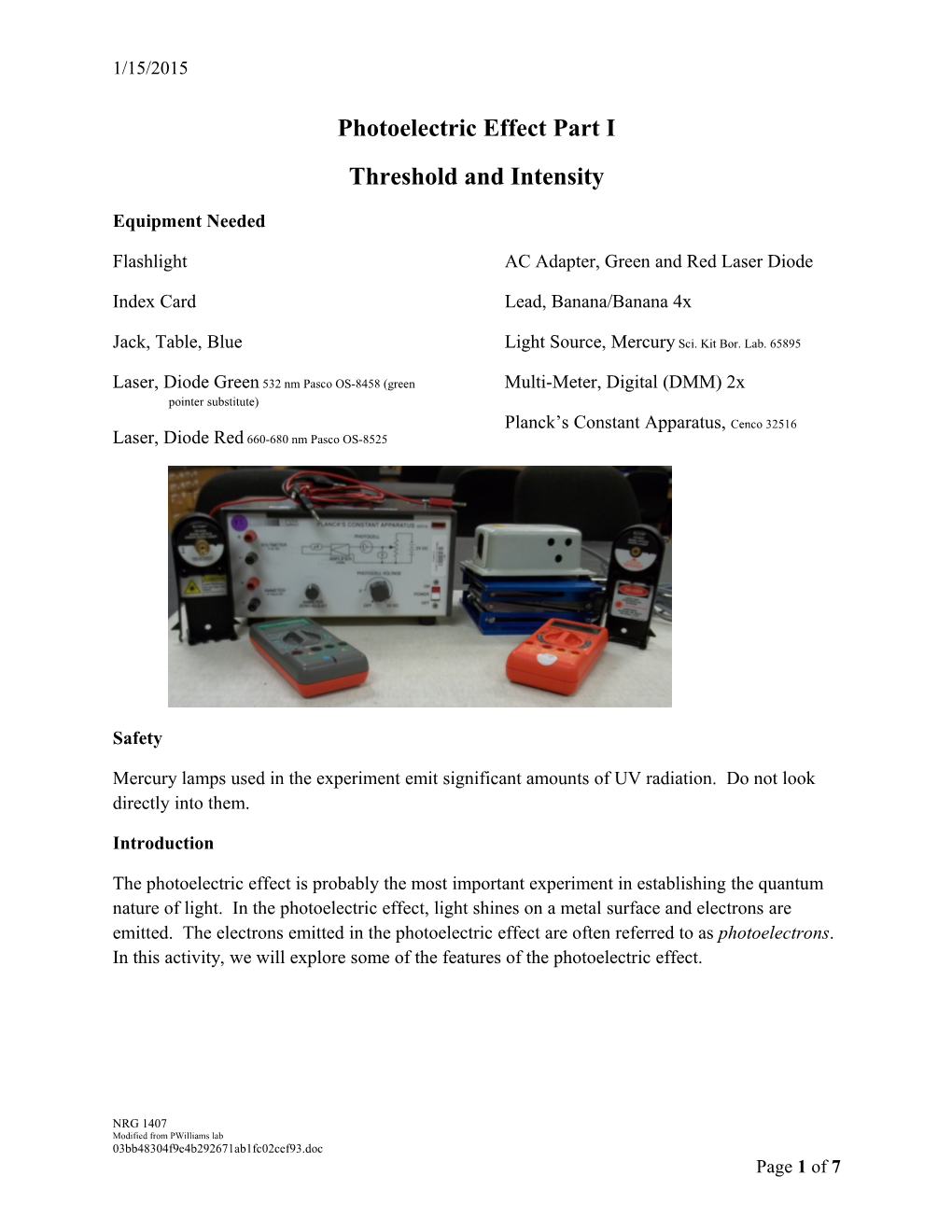 Photoelectric Effect Part I