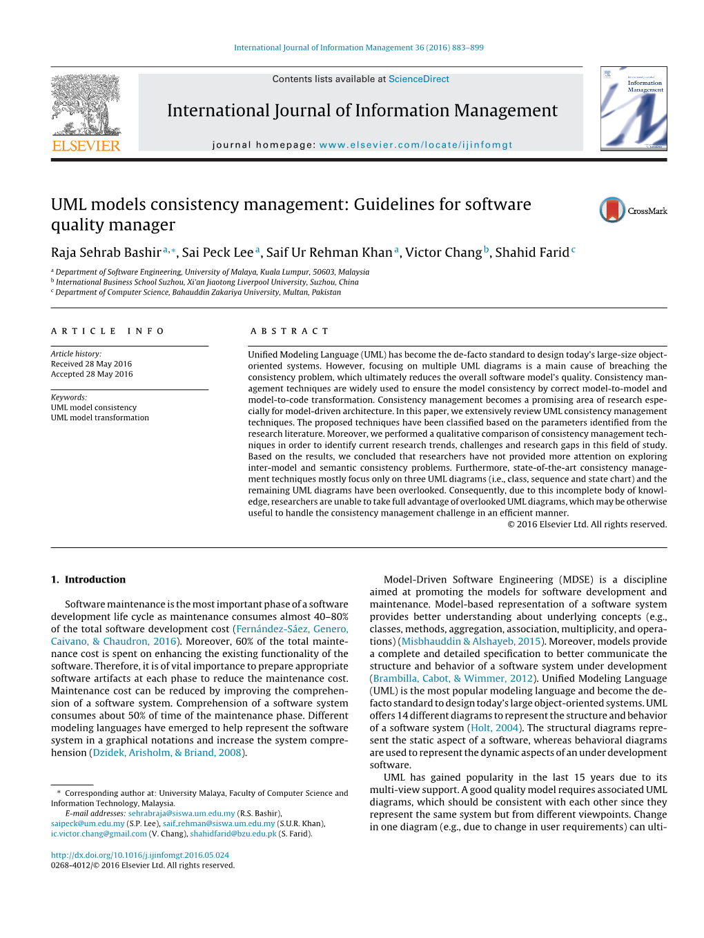 UML Models Consistency Management: Guidelines for Software Quality Manager