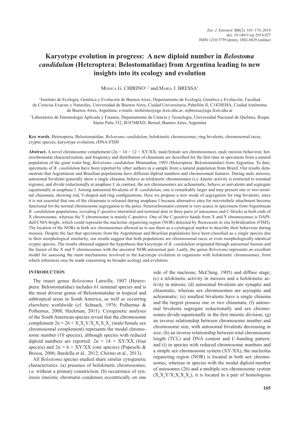 Heteroptera: Belostomatidae) from Argentina Leading to New Insights Into Its Ecology and Evolution