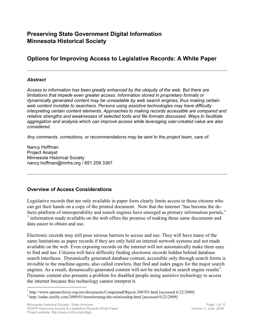 Options for Improving Access to Legislative Records: a White Paper