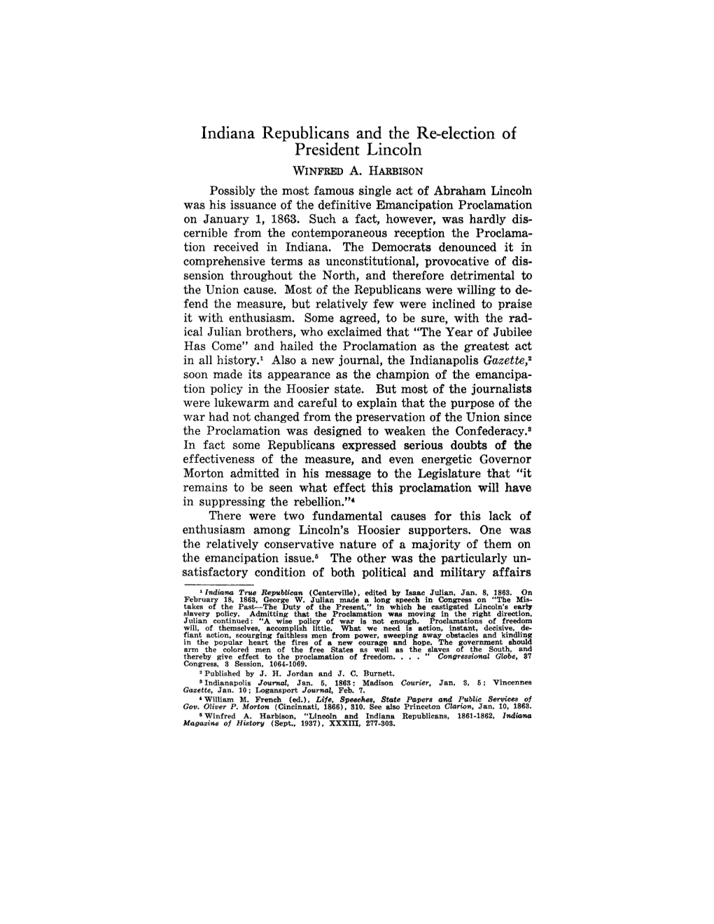 Indiana Republicans and the Re-Election of President Lincoln WINFREDA