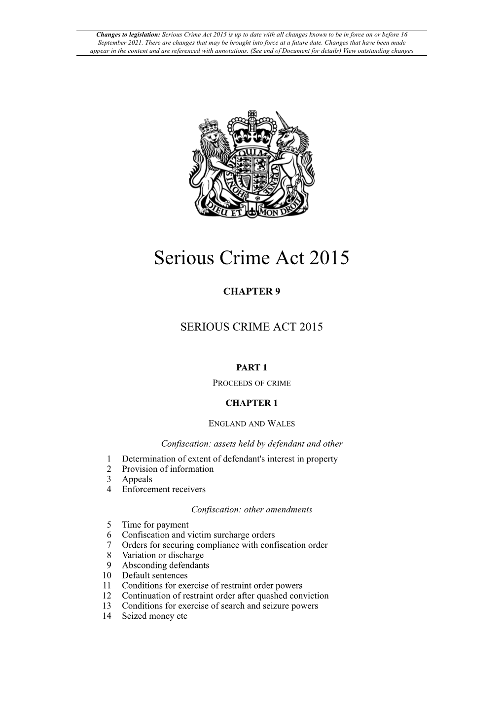 Serious Crime Act 2015 Is up to Date with All Changes Known to Be in Force on Or Before 16 September 2021