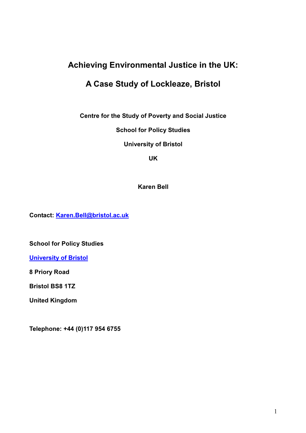 Achieving Environmental Justice in the UK: a Case Study of Lockleaze