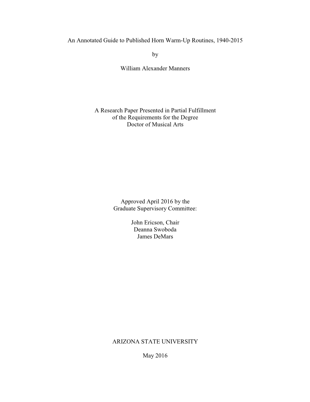 An Annotated Guide to Published Horn Warm-Up Routines, 1940-2015