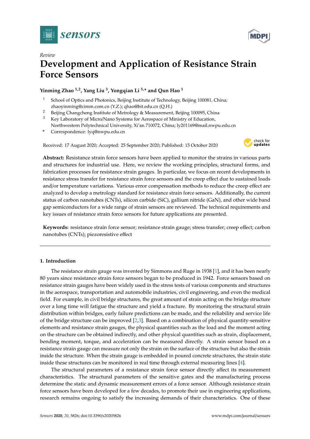 Development and Application of Resistance Strain Force Sensors