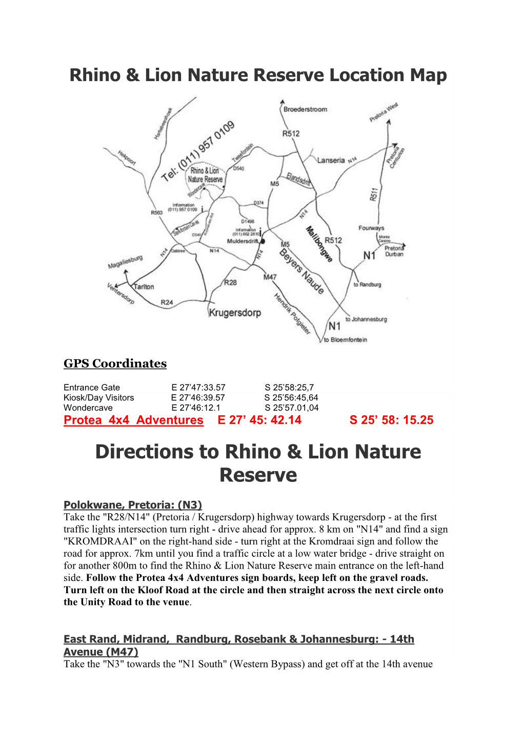 Rhino & Lion Nature Reserve Location