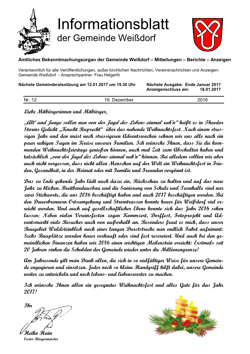 Informationsblatt Der Gemeinde Weißdorf