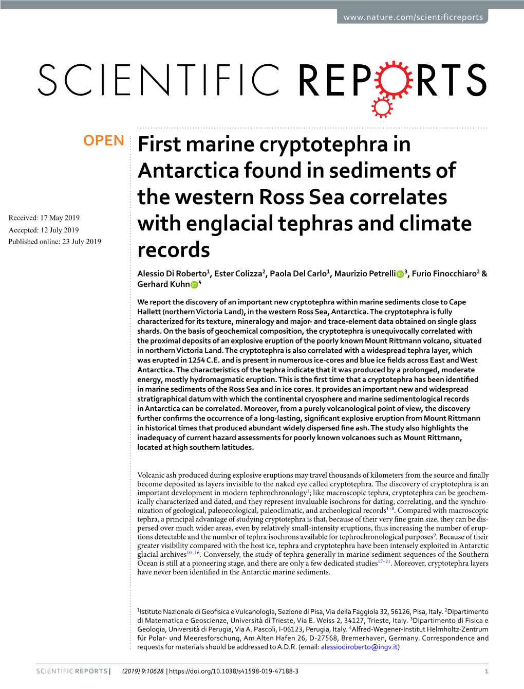 First Marine Cryptotephra in Antarctica Found in Sediments of the Western