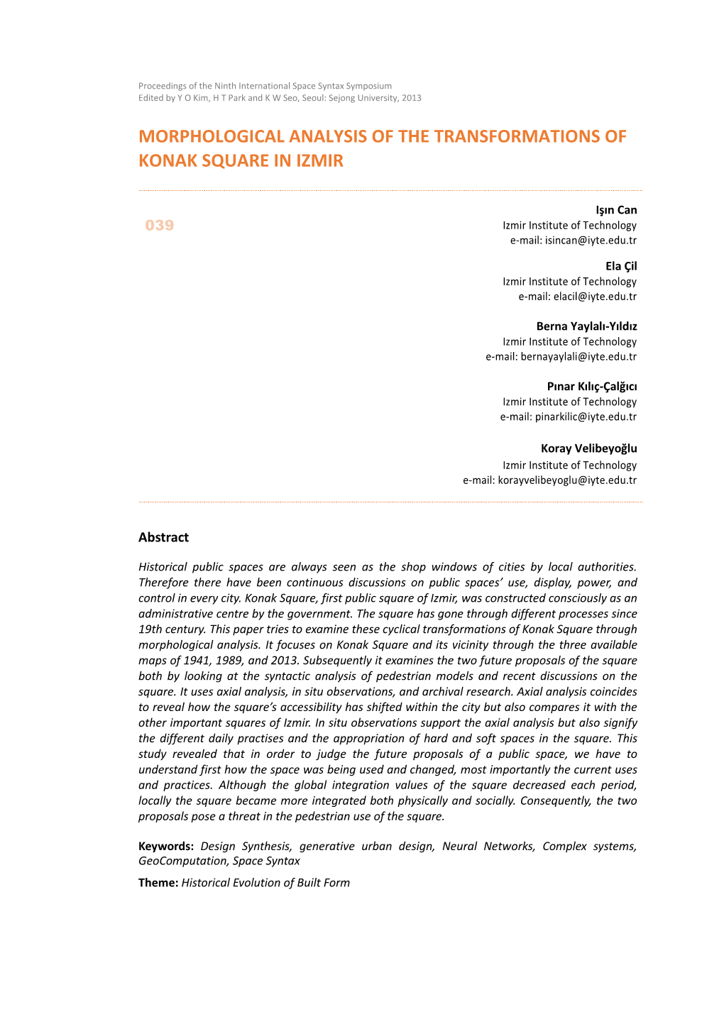 Morphological Analysis of the Transformations of Konak Square in Izmir