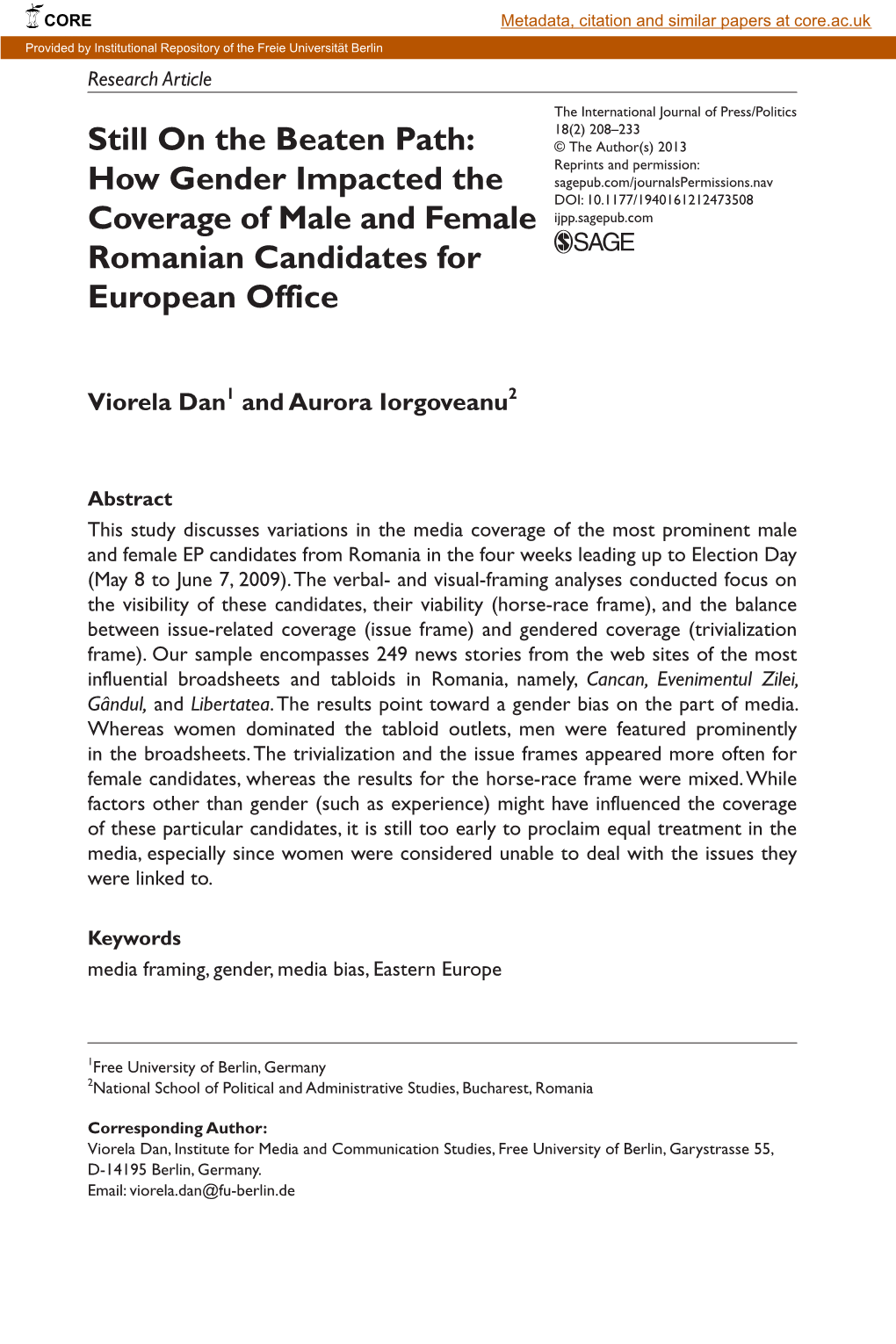 How Gender Impacted the Coverage of Male and Female Romanian