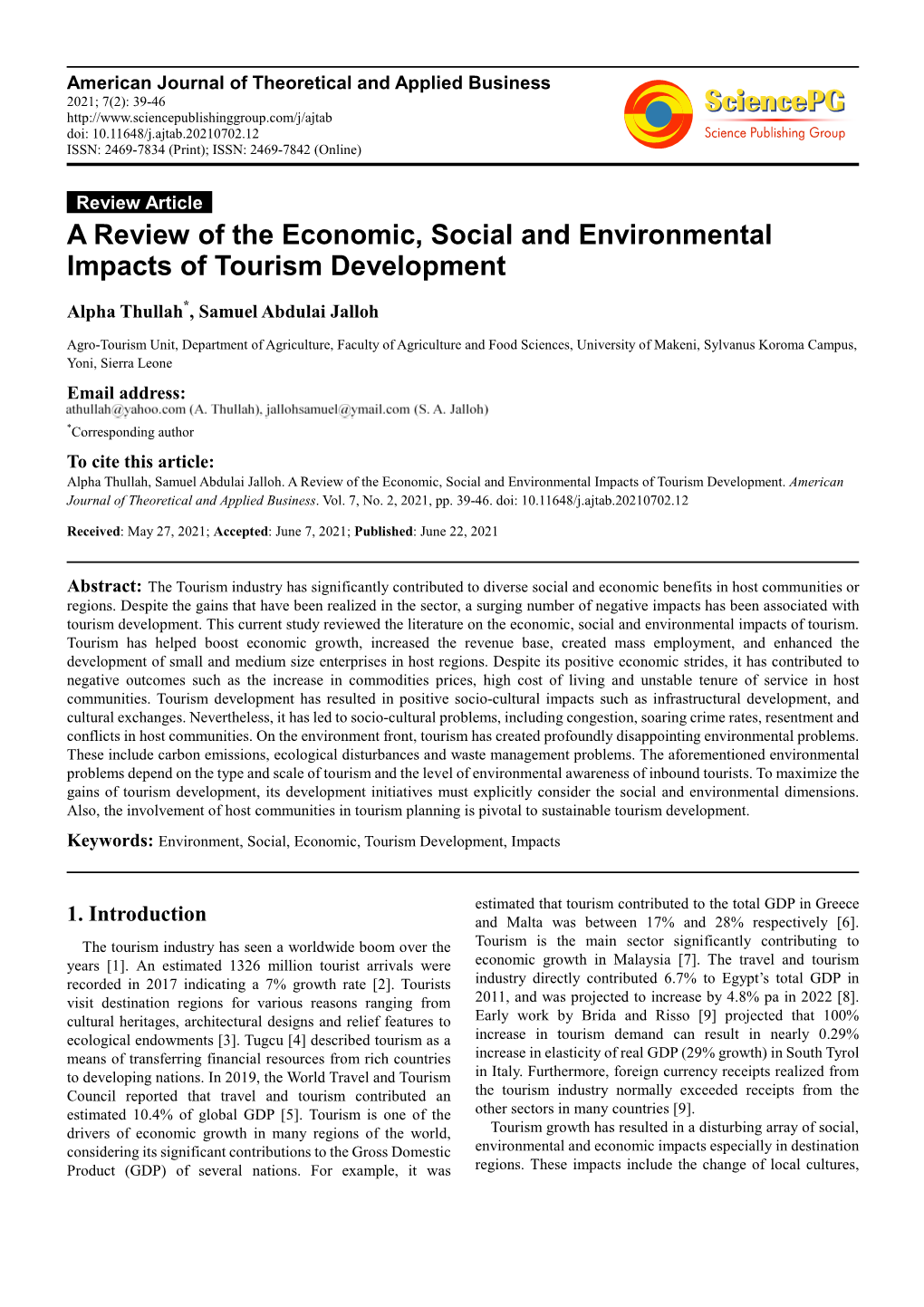 A Review of the Economic, Social and Environmental Impacts of Tourism Development