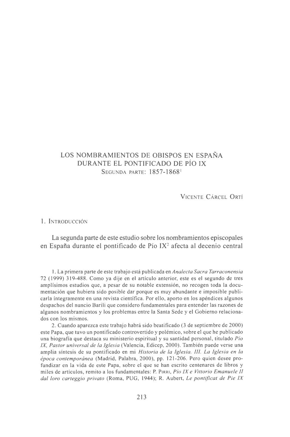 Los Nombramientos De Obispos En España Durante El Pontificado De Pío Ix Segunda Parte: 1857-1868 1