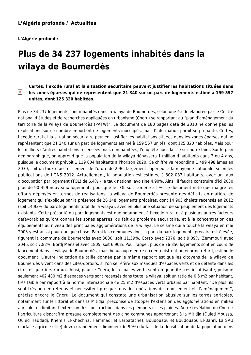 De 34 237 Logements Inhabités Dans La Wilaya De Boumerdès