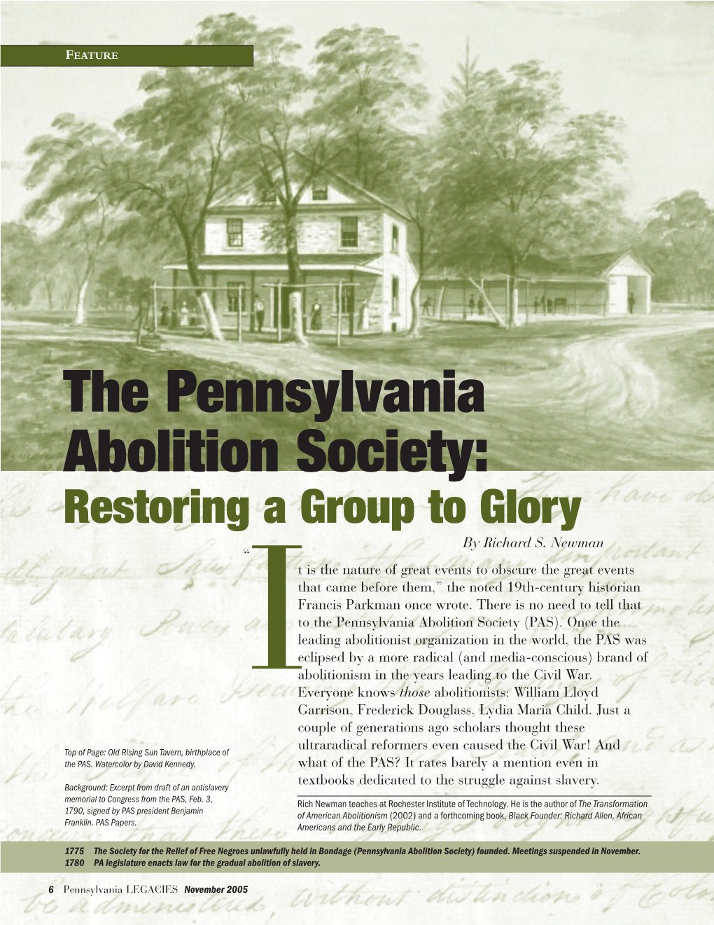 The Pennsylvania Abolition Society: Restoring a Group to Glory by Richard S