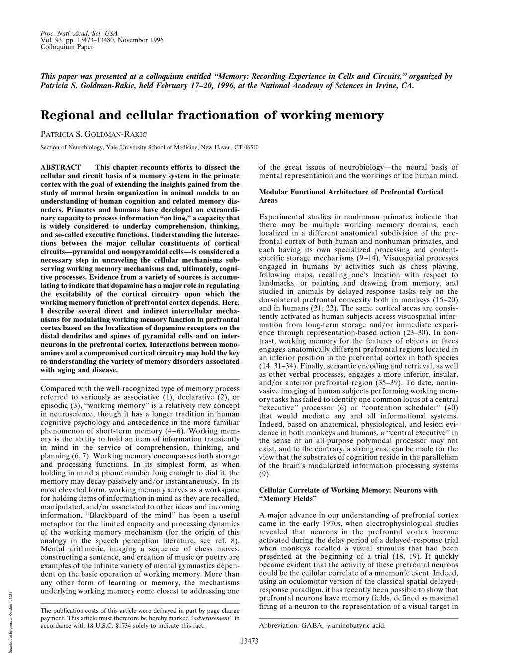 Regional and Cellular Fractionation of Working Memory