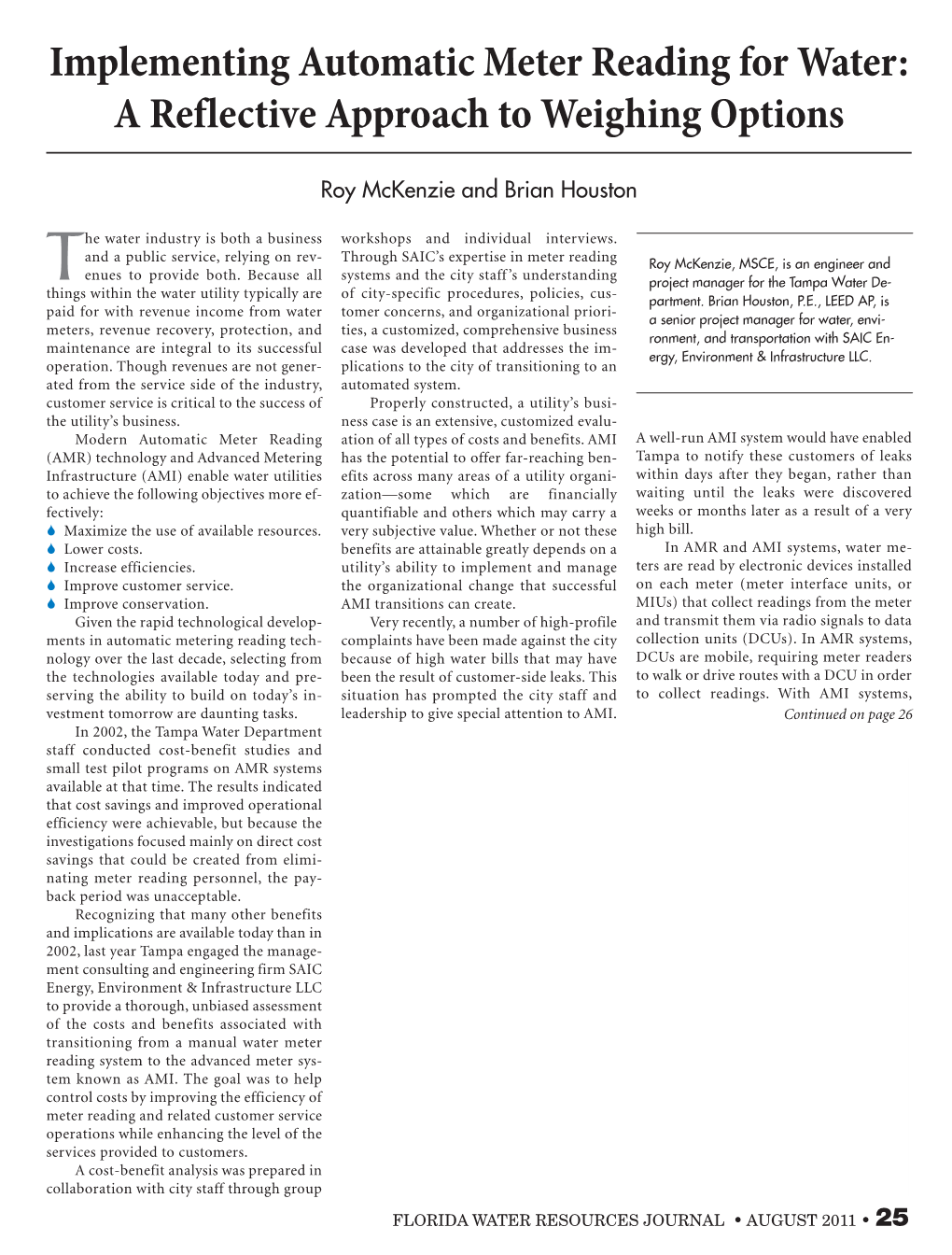 Implementing Automatic Meter Reading for Water: a Reflective Approach to Weighing Options