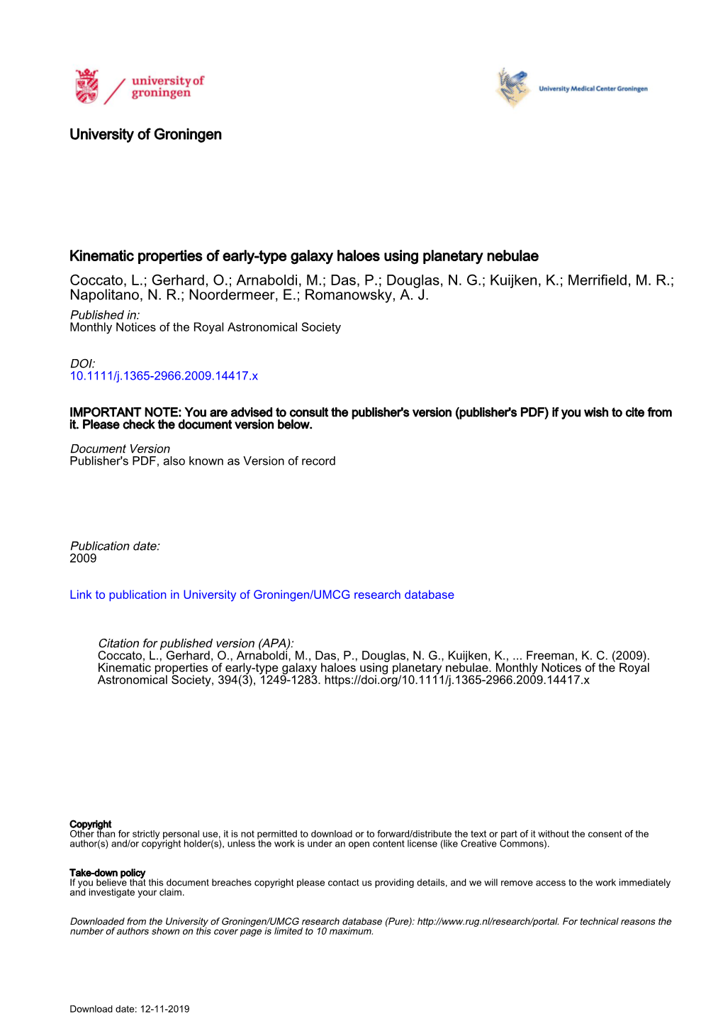 University of Groningen Kinematic Properties of Early-Type