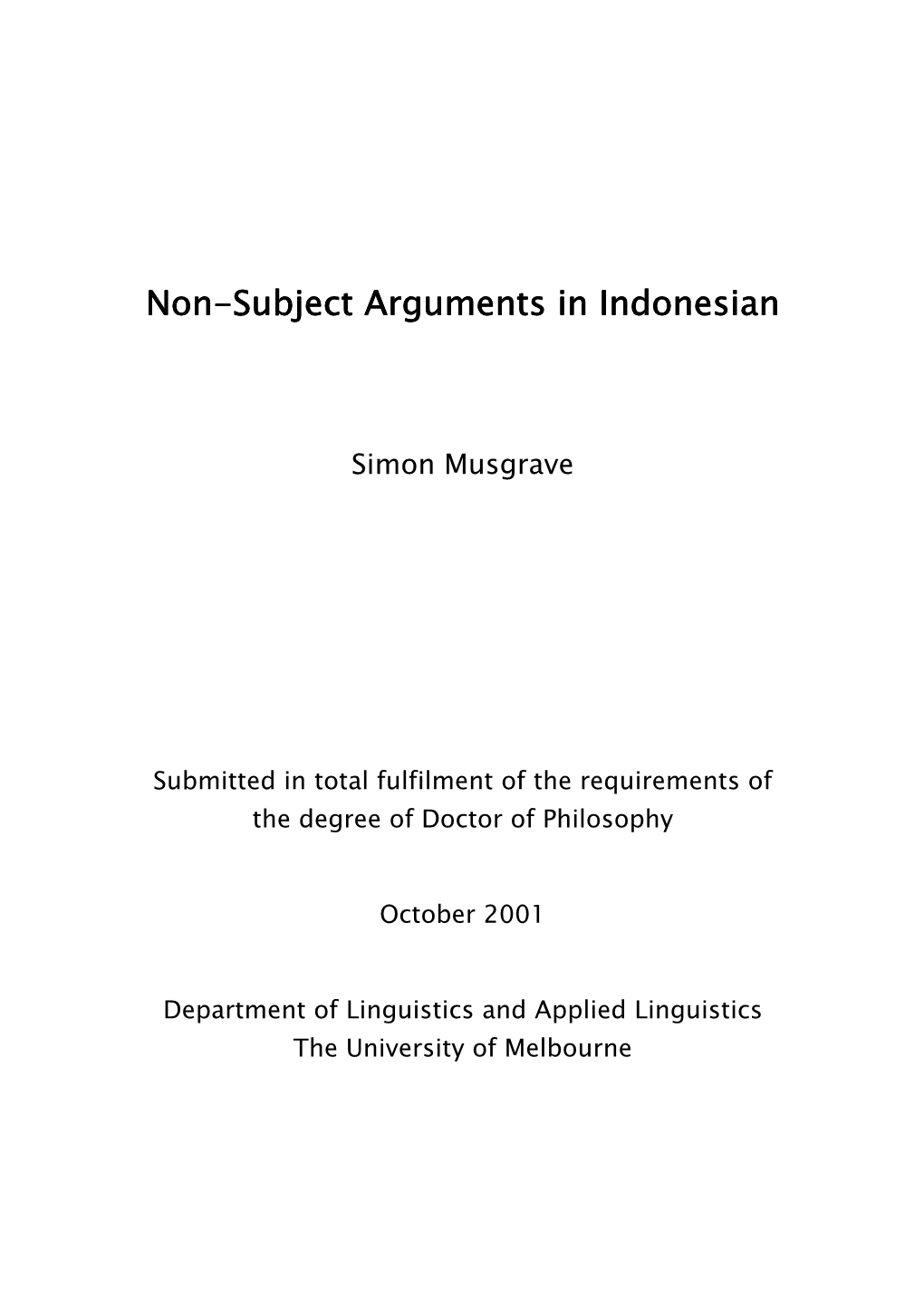 Non-Subject Arguments in Indonesian in the Theoretical Framework of Lexical-Functional Grammar