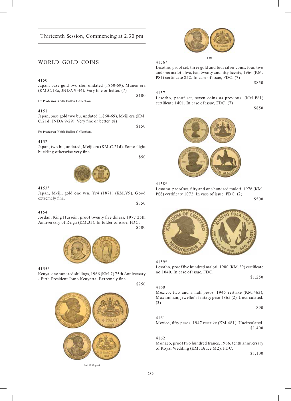 Thirteenth Session, Commencing at 2.30 Pm WORLD GOLD COINS