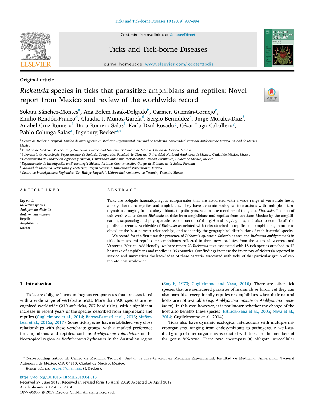 Rickettsia Species in Ticks That Parasitize Amphibians and Reptiles