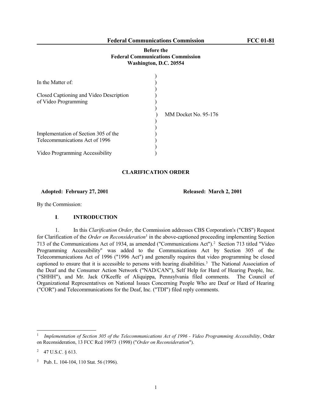 Federal Communications Commission FCC 01-81